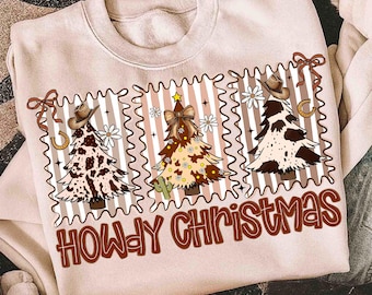 Howdy Christmas Png, Preppy Christmas Western Png, Cowgirl Christmas Bow Png, Retro Leopard Christmas Tree Png, Coquette Christmas Png