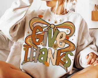 Give Thanks Png, Floral Fall Coquette Png, Preppy Thanksgiving Png, Thankful Coquette Png, Brushstroke Png, Trendy Fall Bow Png