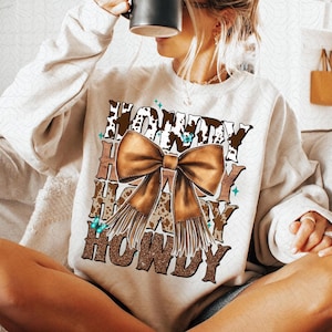 Western Cowgirl Howdy png, Brown Leather Bow png, Western Mama Design, Western Sublimation Shirt Design, Cowgirl Png, Coquette Cowgirl png