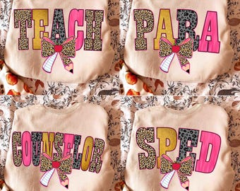School Occupation PNG Bundle, Preppy First Day of School Glitter Leopard Png, Back to School Leopard Teacher Sped Para Counselor, Hand Drawn
