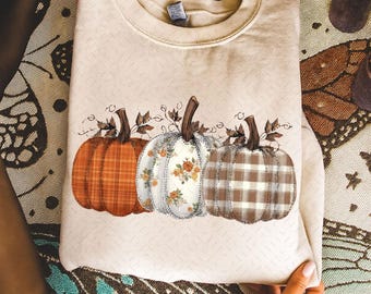 Preppy Floral Pumpkin PNG Stitched Fall Pumpkin Sublimation Quilted Pumpkin Sublimation Design T-Shirts Harvest Shirt PNG Fall Png