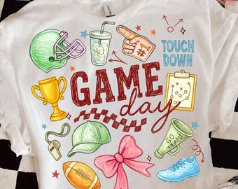 Football Doodles PNG, Game Day PNG, Hand Drawn Doodle Design, Touchdown Season, Sport, Coquette, Transparent Background, Digital Download
