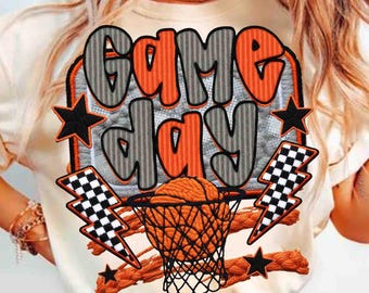 Game Day Basketball PNG, faux yarn basketball Png, Crochet basketball png, Game day Shirt design, basketball season png, basketball mom png
