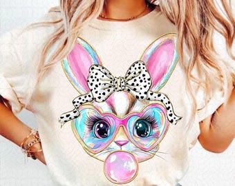 Glitter Easter Bunny Coquette PNG: Bow & Brushstroke (Digital Download)