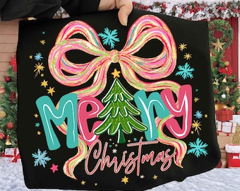 Merry Christmas Coquette Png, Preppy Christmas Shirt Png, Merry and bright png, Xmas png, Bow Christmas Tree Png, Christmas Sublimation Png