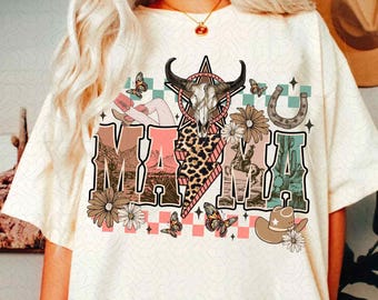 Checkered Howdy Mama png, Western Mama png, Cowhide Mama png, Western Mom png, Coquette Mama png, Cowgirl Mama, Western Mom png
