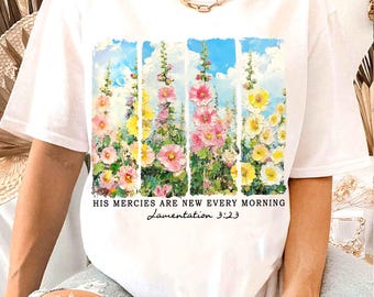 His Mercies are New Every Morning PNG, Wildflower Christian Png, Bible Verse Png, Brushstroke Png, Christian Boho Png, Religious, Faith, God