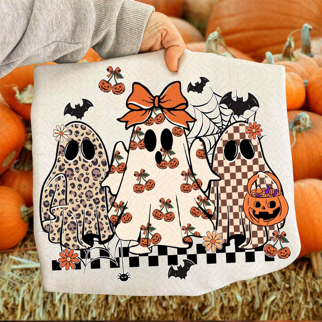 Preppy Halloween Ghost Leopard Png, Cute Boo Ghost Coquette Png ...
