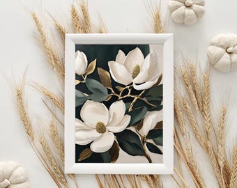 Dipinto verticale vintage di magnolia, arte murale ispirata alla natura, stampa floreale elegante, arredamento minimalista, design botanico moderno - Arredamento per la casa