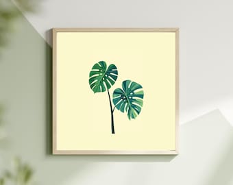 Minimalistische Monstera Wandkunst - Tropische grüne Blätter Digitaldruck - Elegantes botanisches Dekor für Zuhause oder das Büro