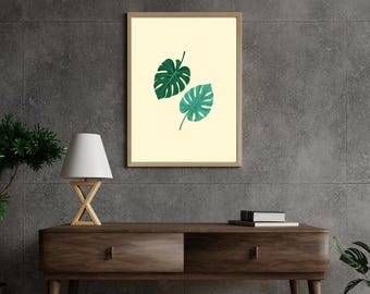 Schönes Monstera Blatt - Moderne Monstera Wandkunst - Tropische grüne Blätter Digitaldruck - Minimalistisches botanisches Dekor für Zuhause