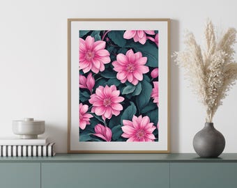 Rosa Dahlie Wandkunst - Minimalistischer Digitaldruck mit Blumenmuster - Elegantes botanisches Kunstwerk für neutrale oder moderne Innendekorationen - Sofort Download