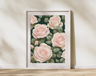 Romantische Rose Digitaldruck - Rosa Blumen Wand Kunst - Elegantes botanisches Dekor für Zuhause oder das Büro - Instant Download