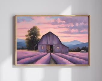 Poster da parete Lavender Barn, arredamento per la casa sereno, arte in stile fattoria, regalo per gli amanti della natura e gli appassionati di giardinaggio, dipinto, alla moda