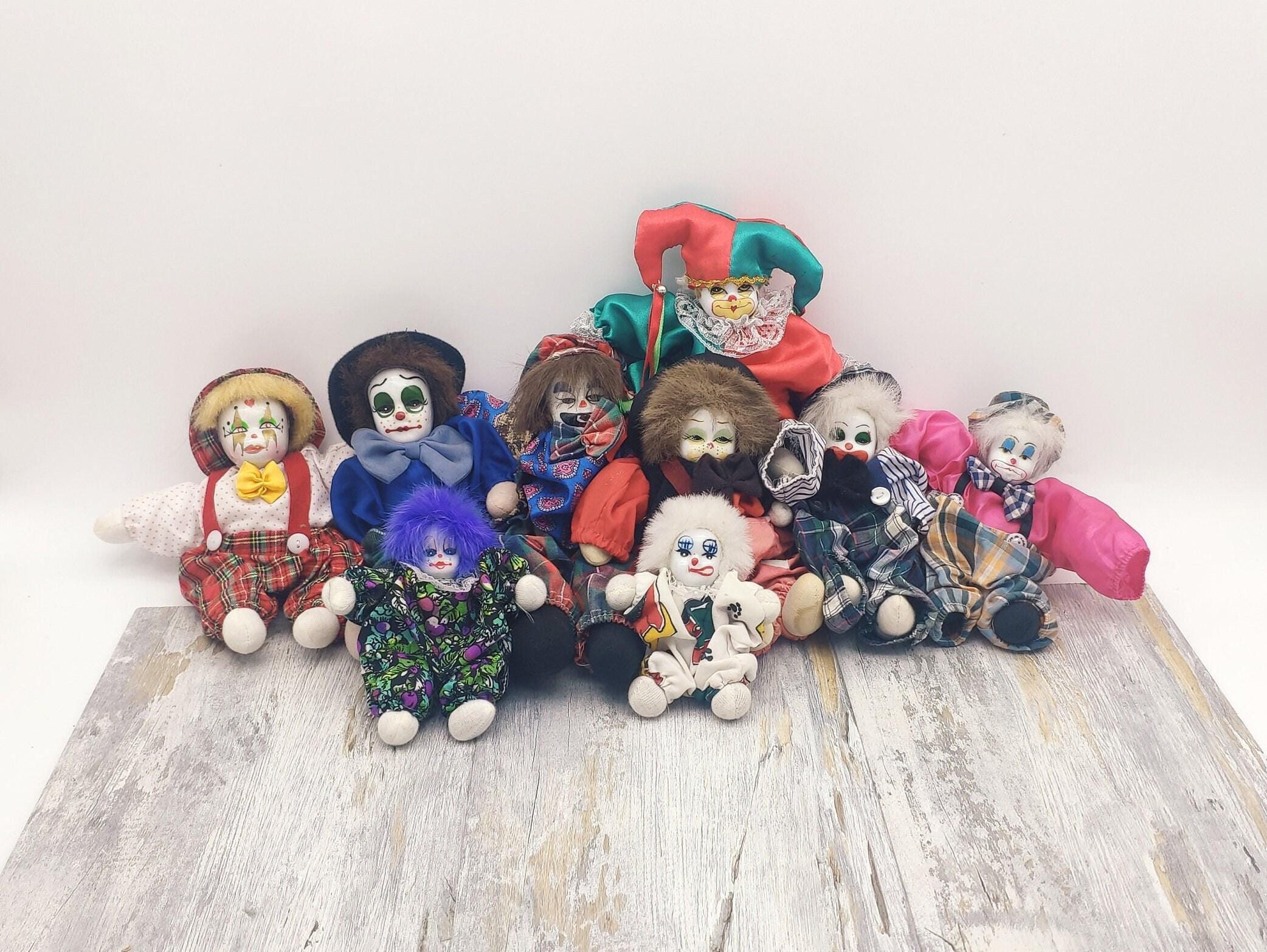 Poupée Clown Arlequin Décoration Rétro - Tissu Et Céramique - 19 Cm - Multicolore - Neuf