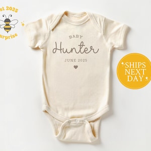 Personalized Baby Name Bodysuit - Custom Baby Announcement Onesie® - Natural Newborn Coming Soon Gift