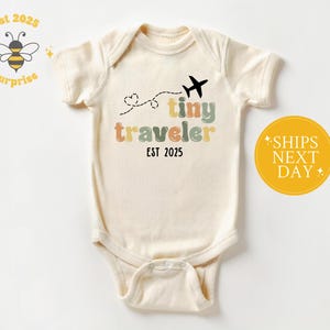 Tiny Traveler Baby Onesie® -est 2025 Bodysuit - Personalized Baby Announcement Bodysuit - Neutral Travel Outfit - Custom Year