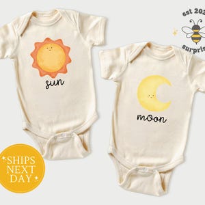 Sun and Moon Twin Onesie® Set – Gender Neutral Baby Bodysuit Pair – Cute Baby Shower Gift for Twins