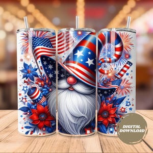 Gnomes Happy 4th of July Patriotic Tumbler Wrap, 20 oz Skinny Tumbler Sublimation Design, Instant Digital Download, Straight Tumbler Wrap