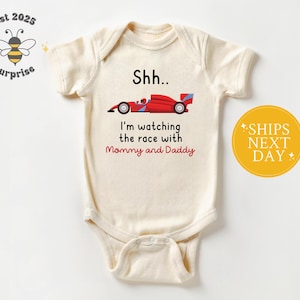 Race Car Baby Onesie® - Watching the Race with Mommy and Daddy - Racing Gift Bodysuit - F1 Baby Shower Outfit