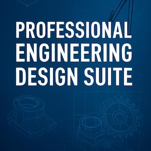 以下が含まれることがあります： 青色の背景に、白い文字で「PROFESSIONAL ENGINEERING DESIGN SUITE」と書かれています。コンパス、歯車、その他の技術図面など、エンジニアリングデザインの要素が含まれています。