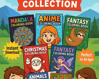 印刷可能な塗り絵ページセット | 子供向けアクティビティブック PDF 即時ダウンロード