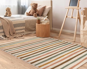 Striped Pastel Nursery Carpet|Colorful Diagonal Lines Rug|Multicolored Kids Room Carpet|Rainbow Inspired Toddler Mat| Playmat for Child Room