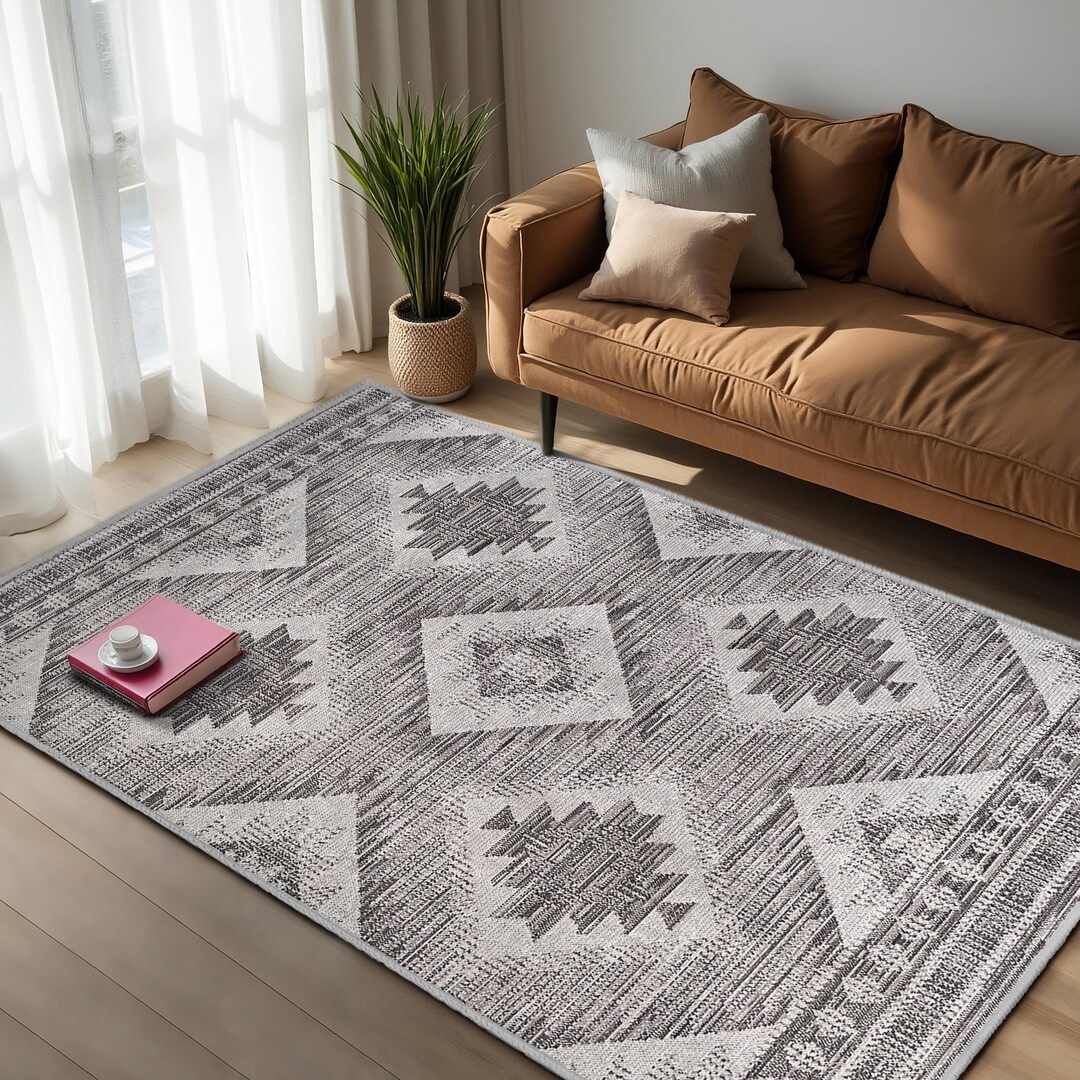 Grey Square Rug Geometric Gray Area Rug-ethnic Diamond Design Carpet-neutral Living ...