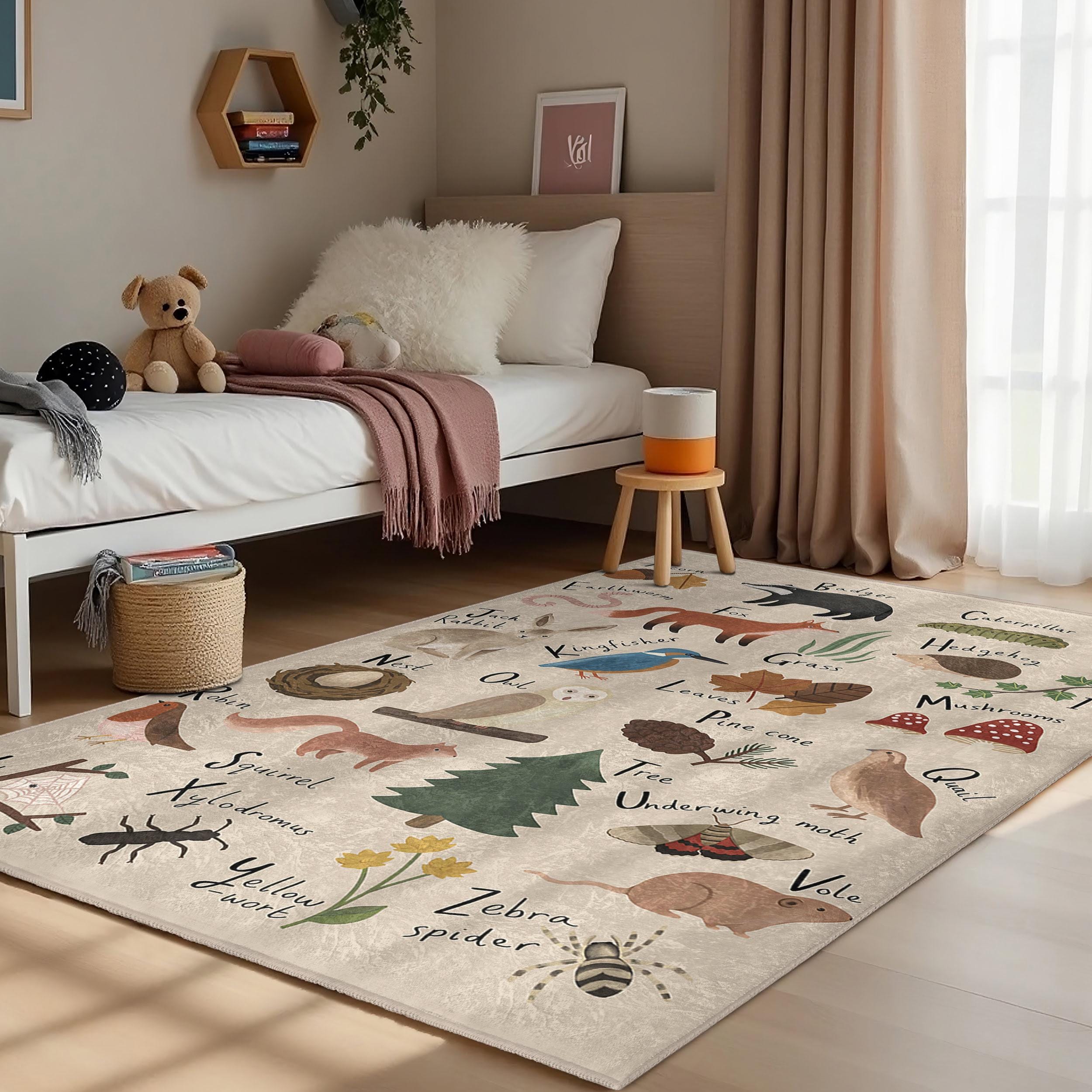 Baby Rooom Rugs Nature Alphabet Fun Kids Room Rug-animal Learning Design Nursery Rug ...