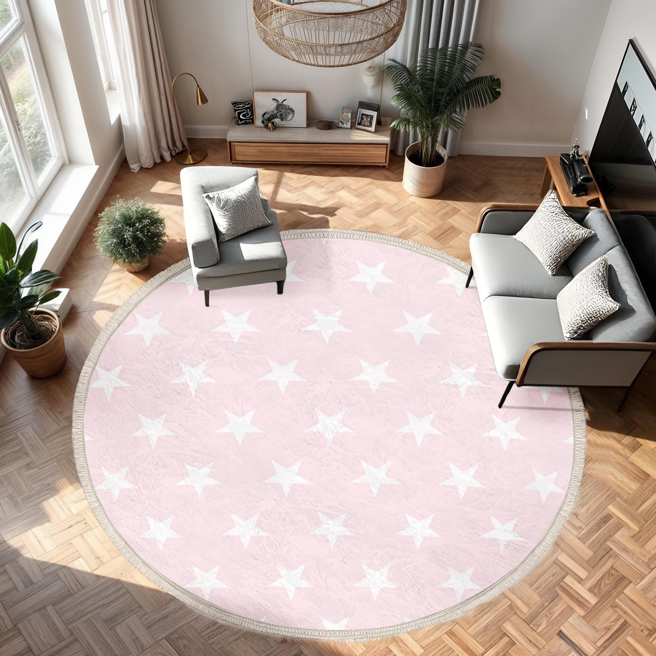 Pink Starry Circle Carpet-starry Pattern Round Rug-nursery Anti