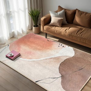 Soft Earthy Hues Area Rug-Elegant Minimalist Abstract Carpet-Terra Cotta Modern Mat-Bold Organic Shape Runner-Stylish Living Room Accent Rug