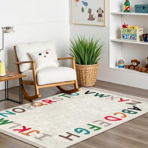 Alphabet Learning Beige Kids Room Rug-Colorful Letters Educational Nursery Carpet-Playful Learning Child Room Rug-Nursery Decor Toodler Mat