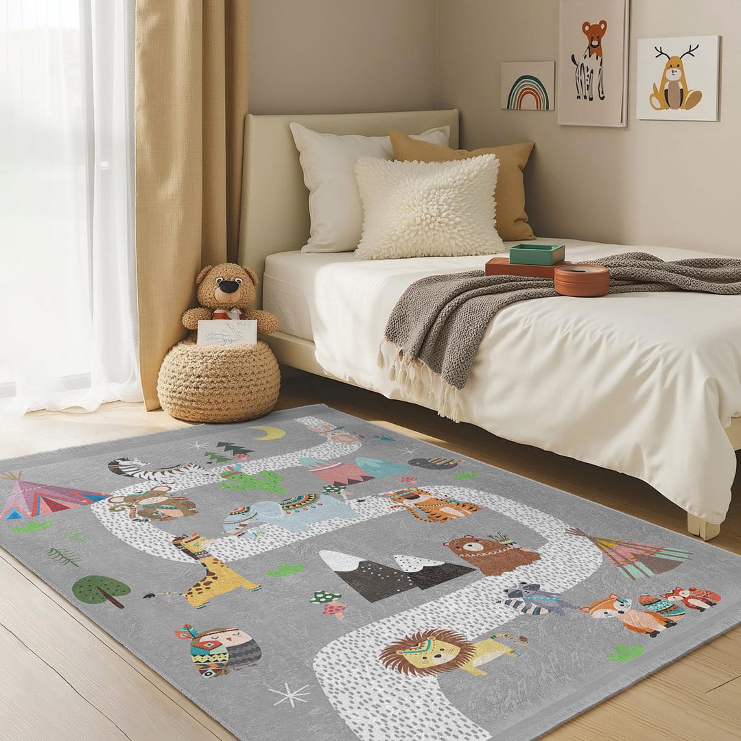 Jungle Safari Adventure Kids Room Rug-animal Pathway Playmat Nursery ...