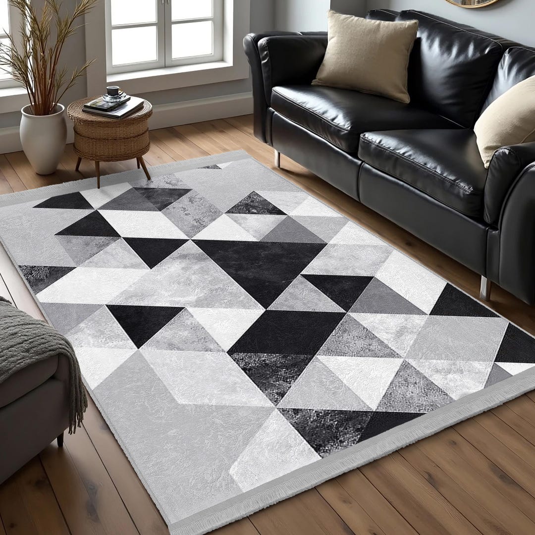 Triangular Carpet Pattern Black Geometric Area Rug-triangular Abstract Carpet-monochrome Anti ...