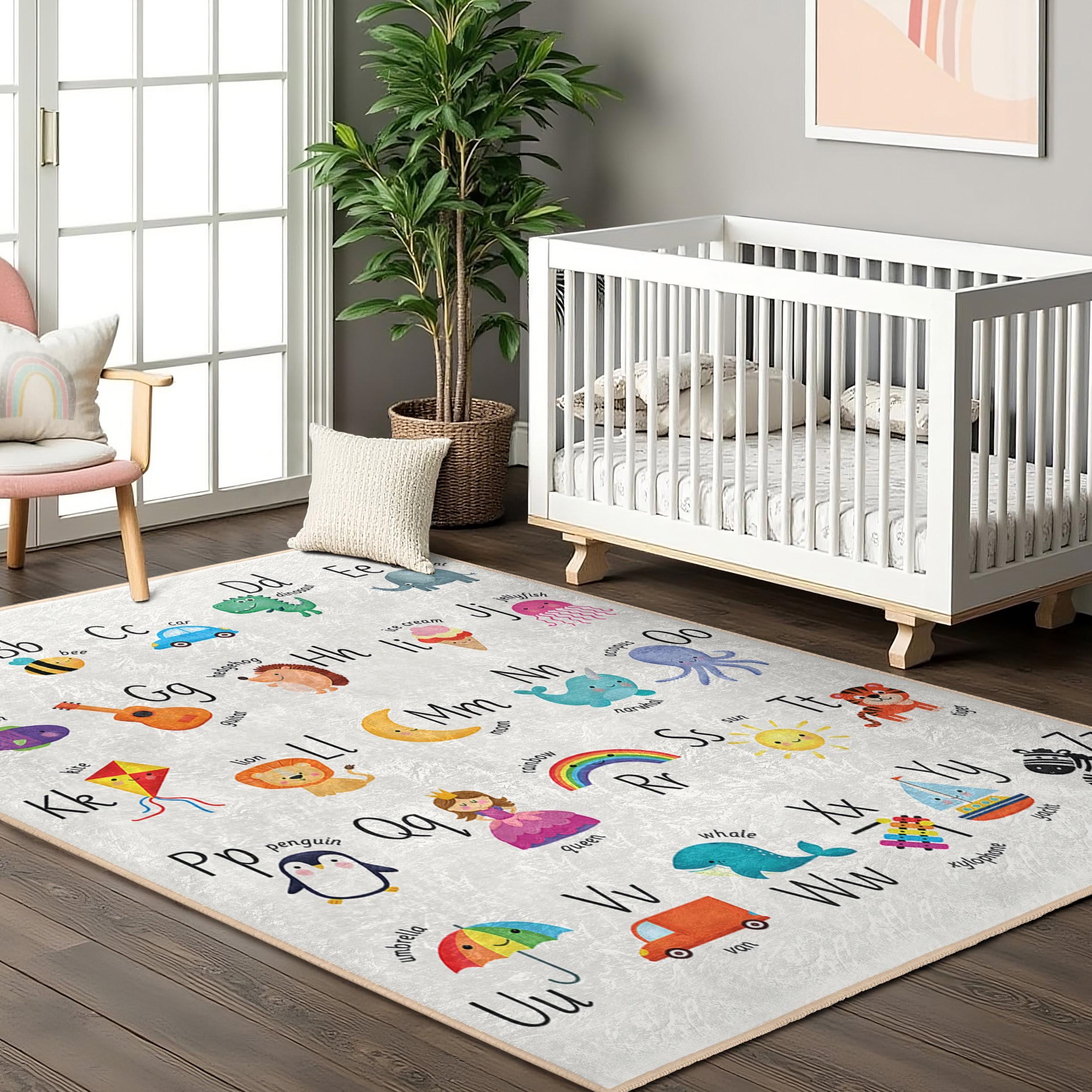 Baby Rooom Rugs Alphabet Fun Kids Room Rug-animal Themed Nursery Carpet-abc Baby Room ...
