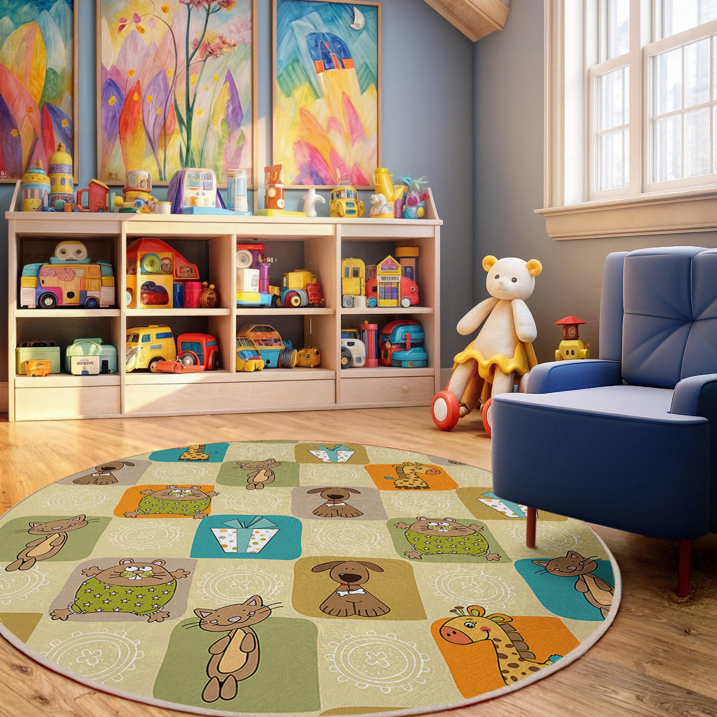 Ocean Theme Area Rug Round Rugs 5ft, Underwater World Fish Sea Collection Area Runner Circle Rug (Non-Slip) Carpets Kids Living Room Bedroom Indoor Outdoor Nursery Rugs Décor
