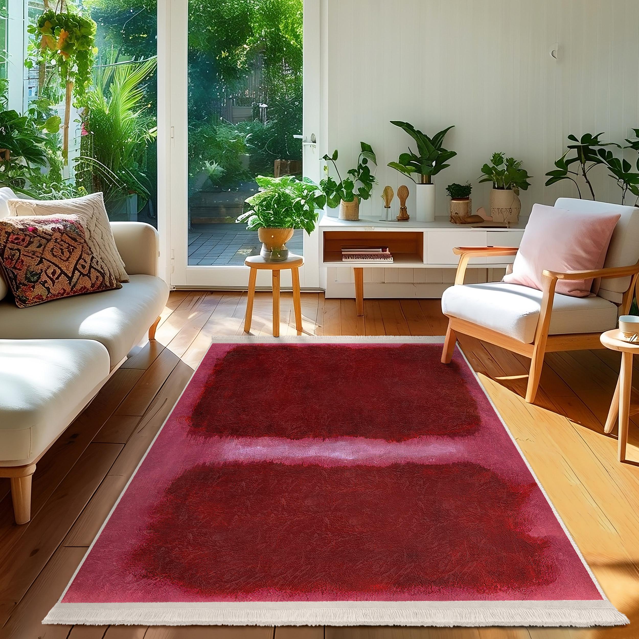 Rich Burgundy Gradient Area Rug-maroon Abstract Forms Accent