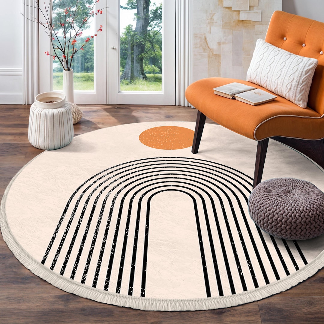 Arched Earth Tone Circle Carpet-umbra Sunbeam Pattern Round Rug-modern ...
