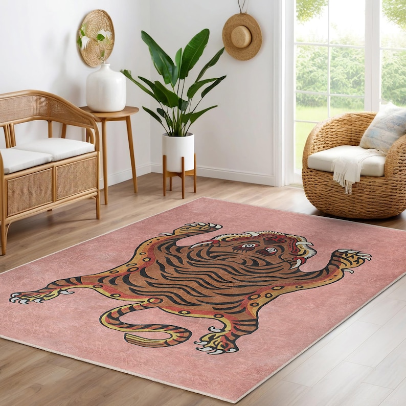 Custom Size Playful Jungle Mat - Striped Fur Carpet - Animal Art 6x9 Rug Area Rug