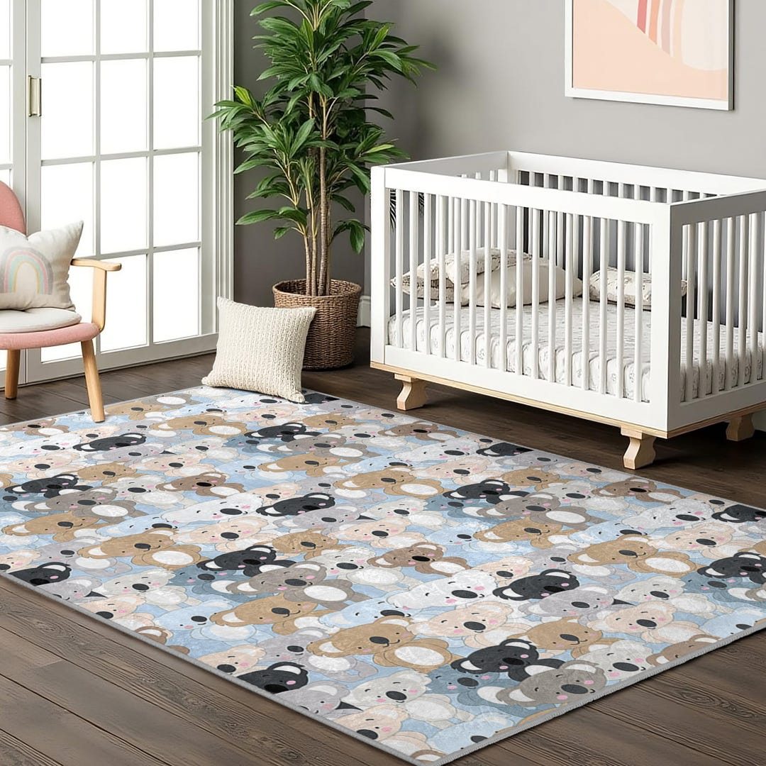 Teddy Bear Blue Kids Room Rug-cute Koala Bear Carpet Design-kids Room ...