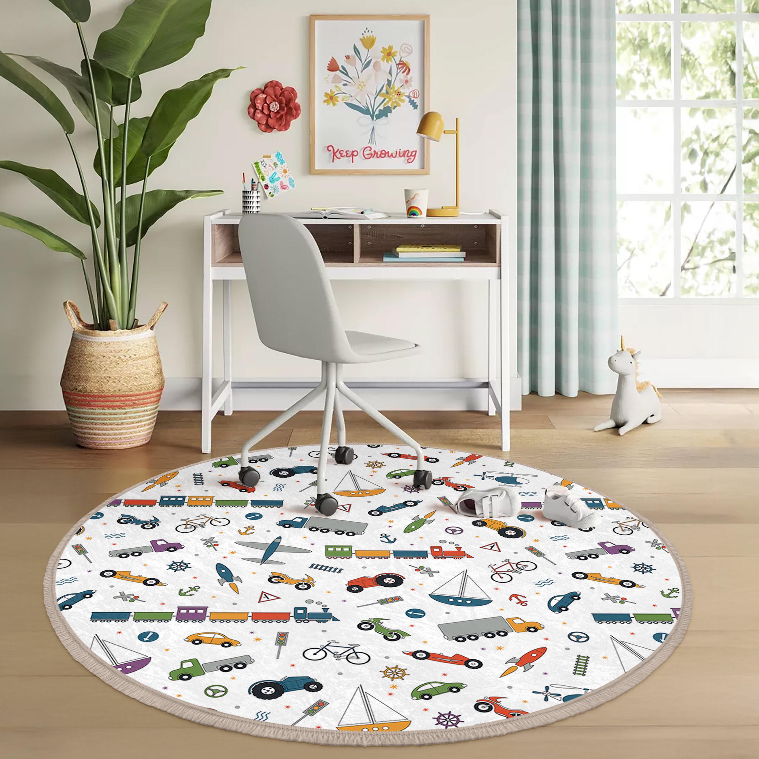Transportation Rug Transportation Theme Kids Room Round Rug-colorful Vehicles Circle ...
