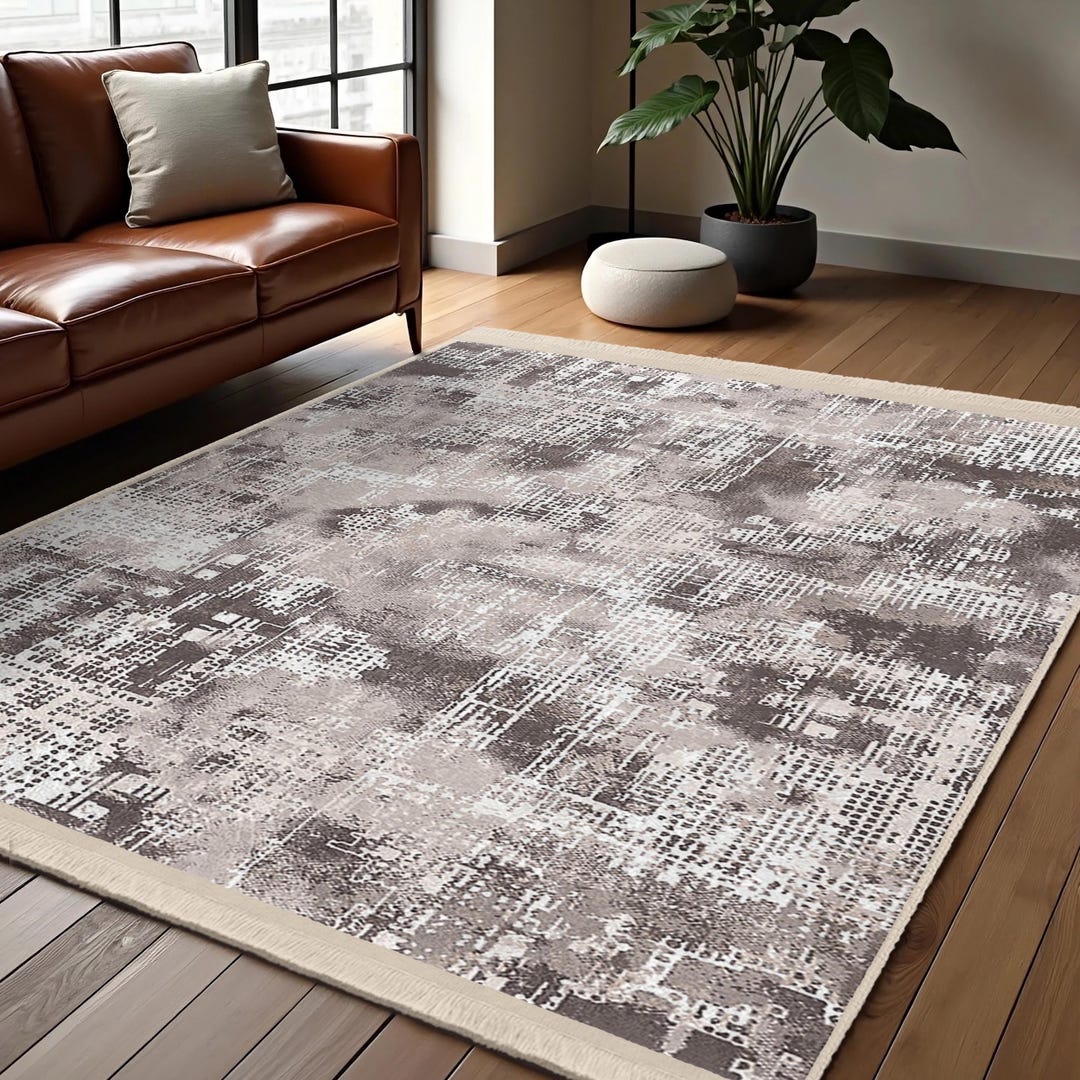 Modern Abstract Beige Area Rug-grid Pixel Pattern Accent Rug-stylish ...