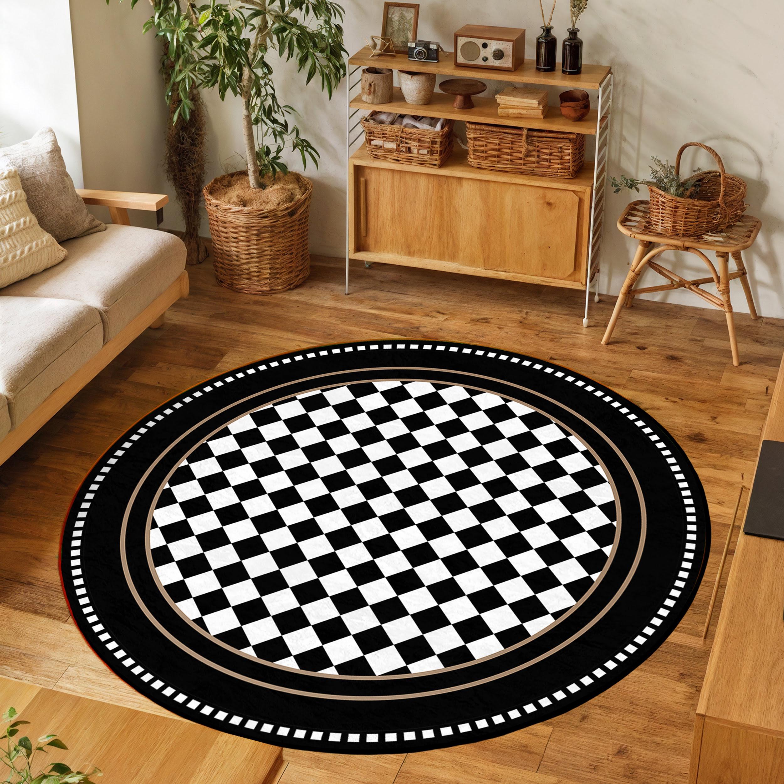 Checkered Chessboard Round Rug-diamond Pattern Circle Carpet-black ...