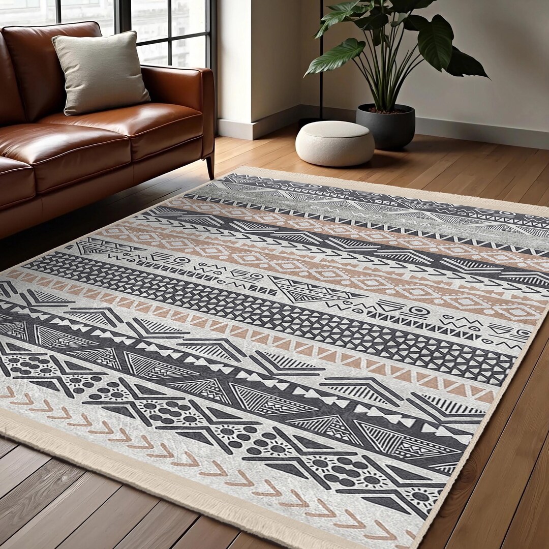 Aztech Rug Aztec Inspired Accent Rug - Black Beige Tribal Pattern Mat - Modern ...