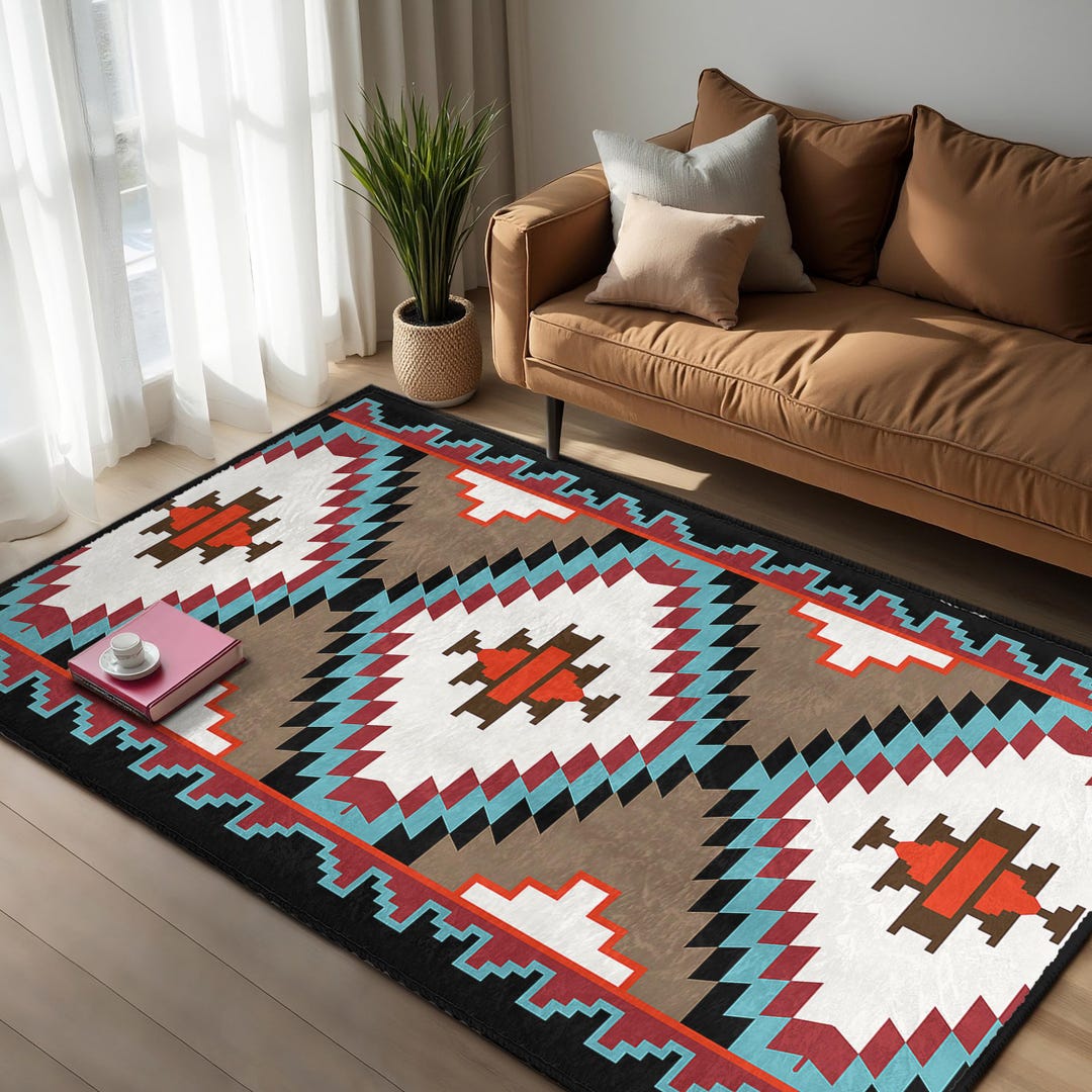 Geometric Southwest Area Rug-bold Tribal Diamond Mat-terracotta Living ...