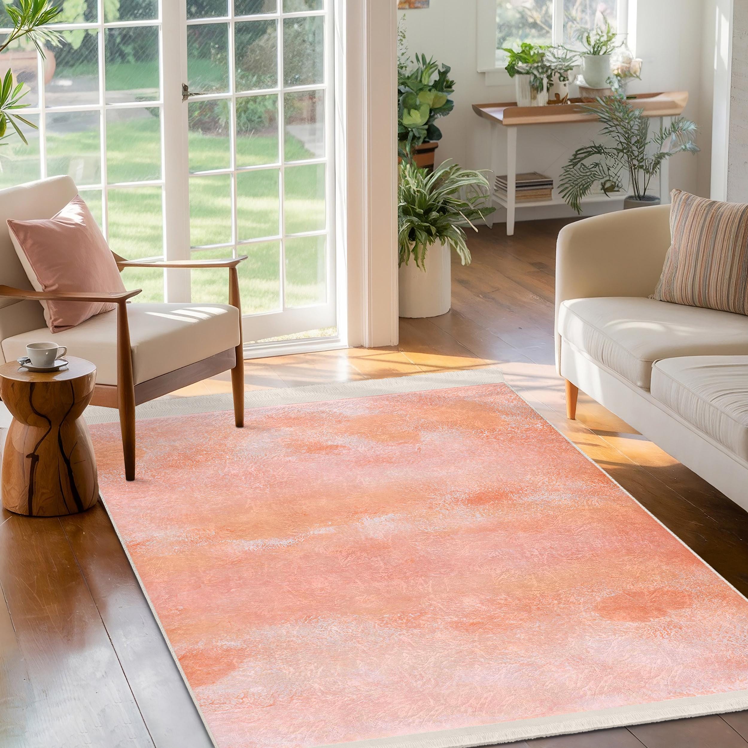 Peachy Rustic Rug Peach Blush Abstract Area Rug-vintage Pastel Hues Mat-dusty Rose Accent ...