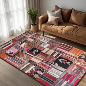 Patchwork Bohemian Area Rug - Striped Floral Ethnic Mat - Colorful ...