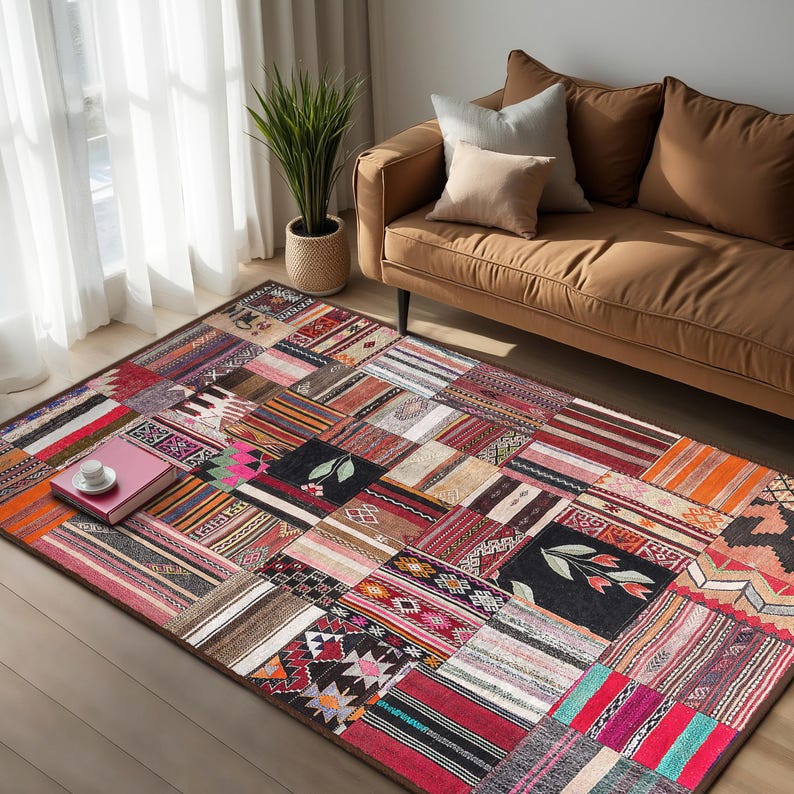Patchwork Bohemian Area Rug - Striped Floral Ethnic Mat - Colorful ...