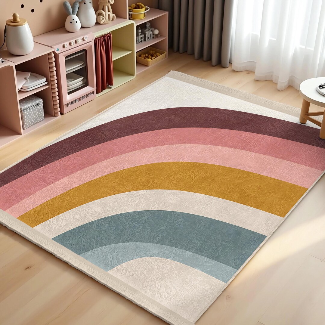 Kids Rugs Color Colorful Rainbow Arch Kids Room Rug-retro Striped Nursery Carpet ...
