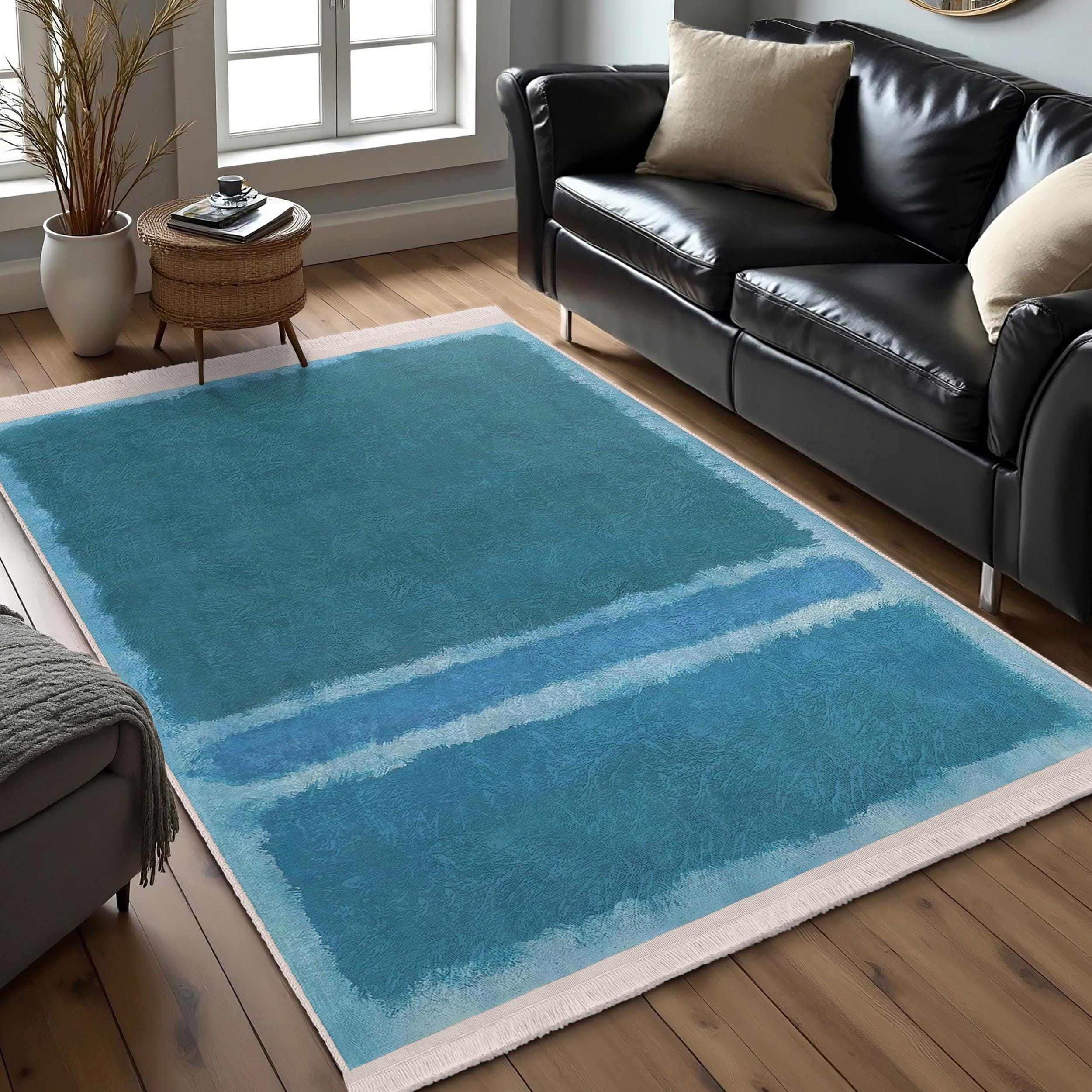Blue Abstract Striped Area Rug-cool Textured Color Block Rug